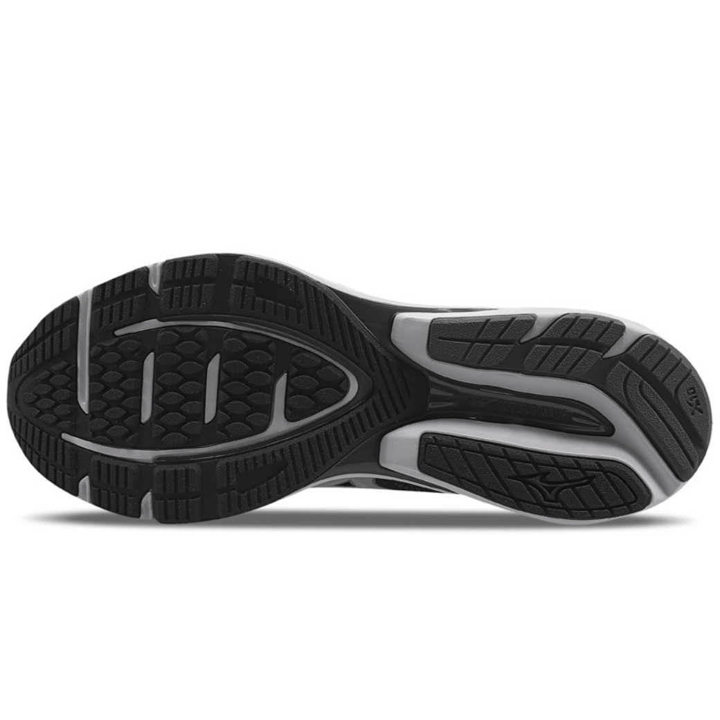 Sola antiderrapante do tênis de corrida masculino Mizuno Dynasty 7 preto e cinza