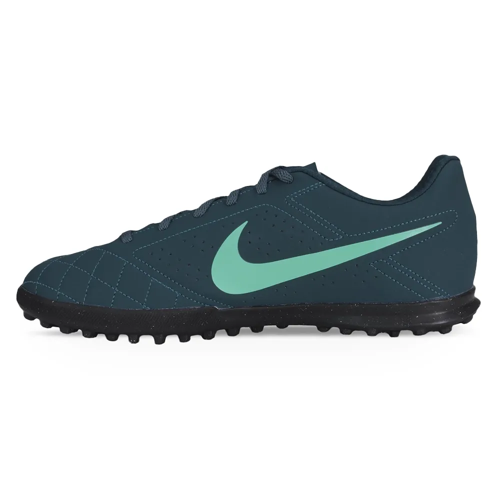 Chuteira Society Nike Beco 2 TF masculina verde escuro com detalhes verde menta vista lateral esquerda