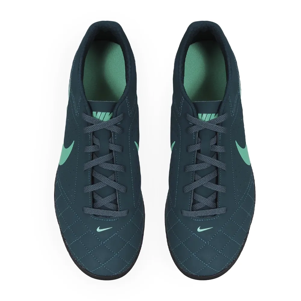 Vista superior do par de chuteiras Society Nike Beco 2 TF masculinas verde escuro com detalhes verde menta