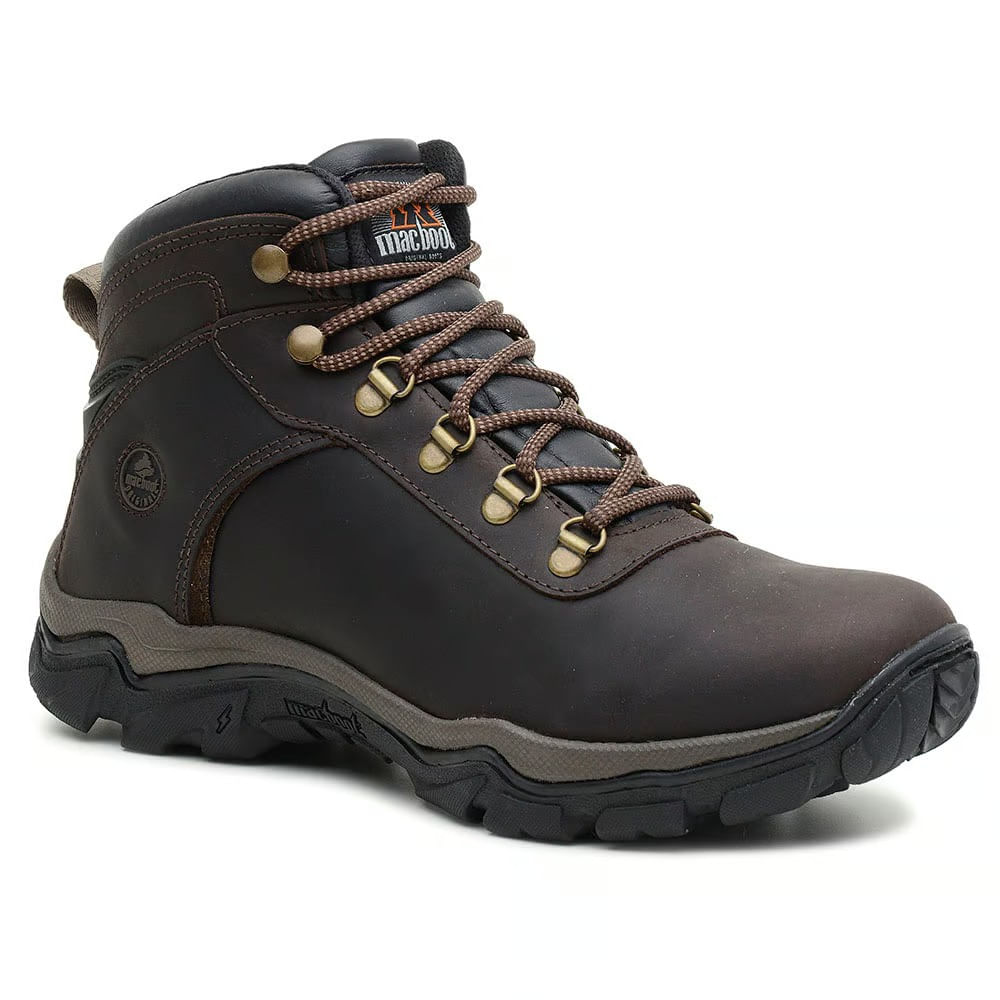 Tênis adventure masculino Macboot café escuro, vista lateral e solado robusto