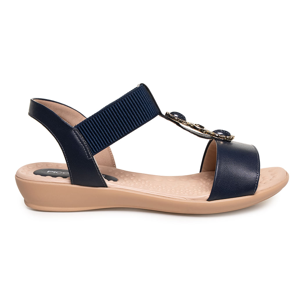Sandália conforto feminina navy com elástico canelado, vista lateral direita.