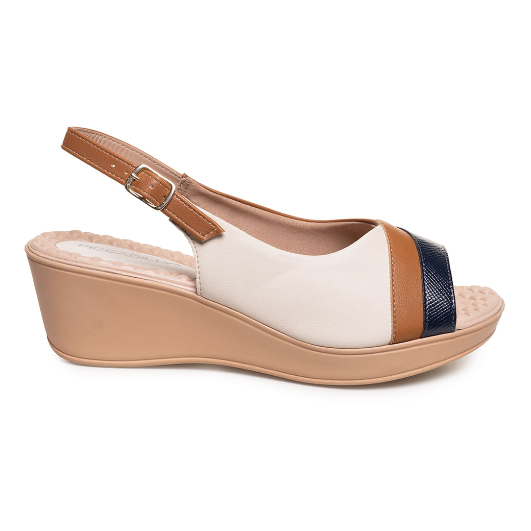 Sandália feminina conforto off white mascavo navy Napa Stretch Soft ajuste perfeito no pé