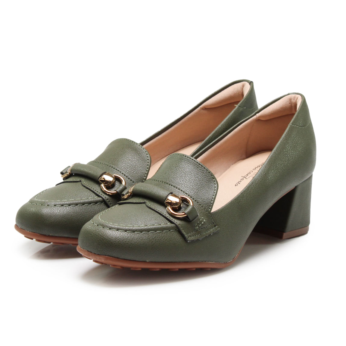 Sapato Casual Modare Floather Nature Feminino Oliva e detalhe metálico dourado