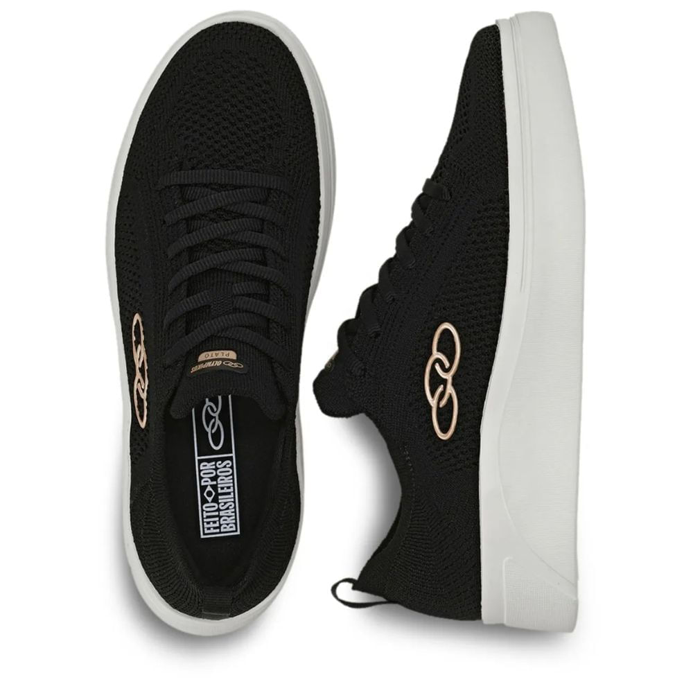 Vista superior dos tênis Olympikus Preto mostrando detalhes do cabedal e interior
