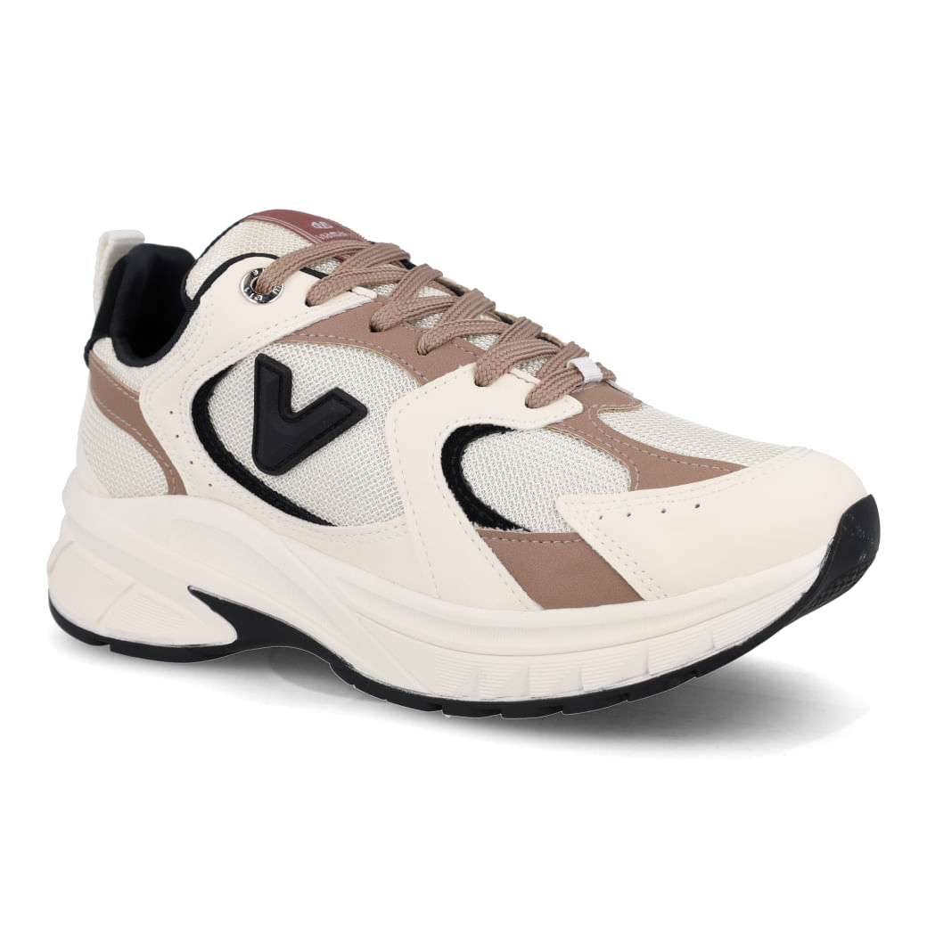 Tênis casual feminino toffee multi com napa e tela, detalhes em marrom e preto, em fundo branco