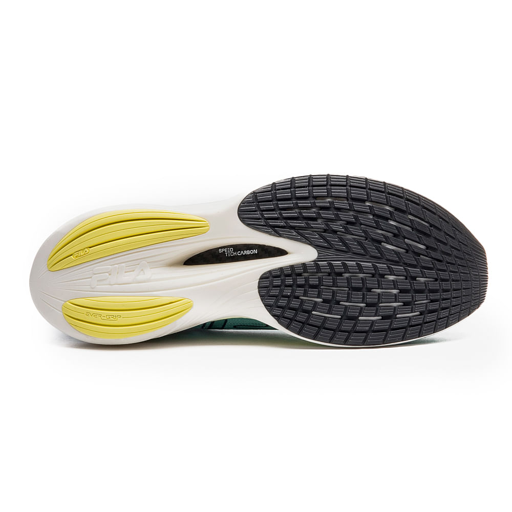 Tênis esportivo feminino Fila Racer Carbon 2 Azul, vista lateral mostrando design e estrutura