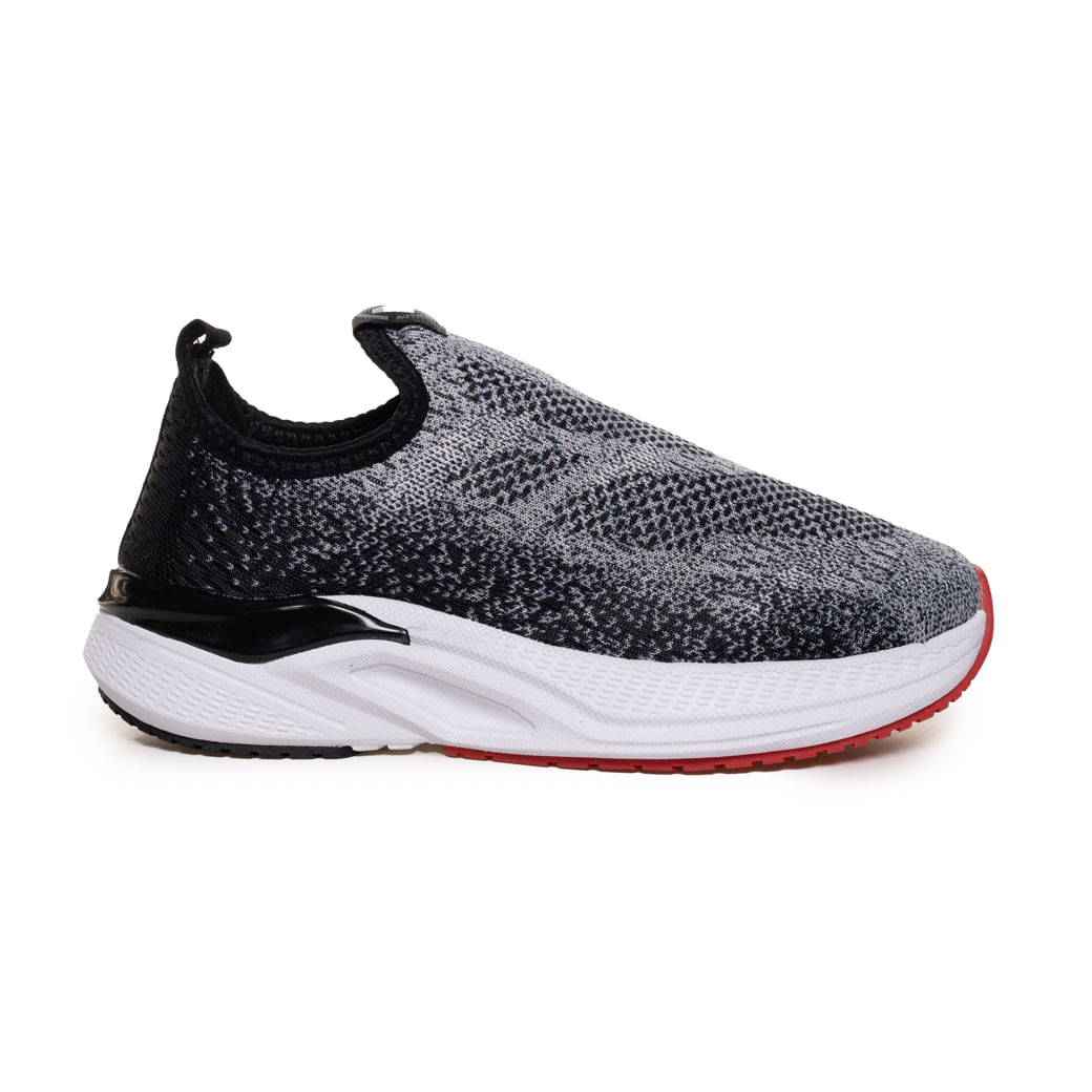 Tênis casual masculino infantil Molekinho Cinza slip-on com solado branco e detalhe vermelho