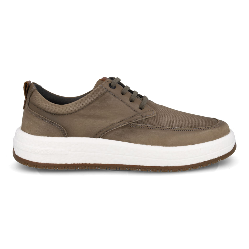Sapato casual masculino Democrata Smoke 600103-004 em couro marrom claro com solado branco, vista lateral direita