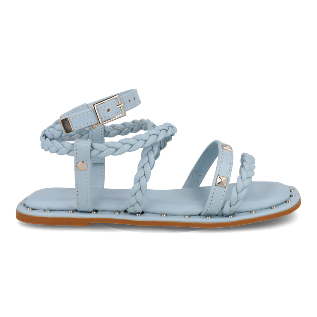 Sandália infantil feminina azul aqua com tiras trançadas e detalhes metálicos, modelo 5757-AZUL Napa Soft