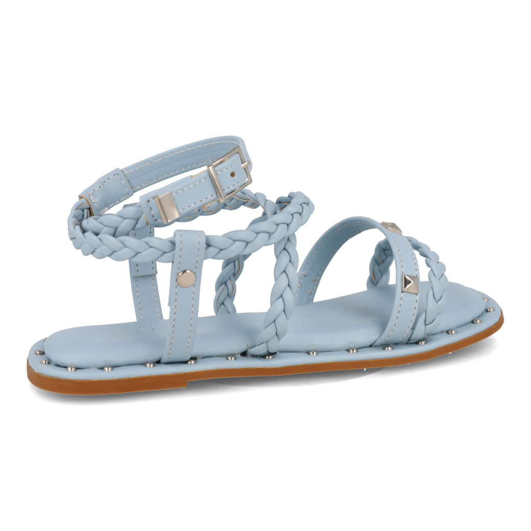 Sandália infantil feminina azul aqua lateral direita com tiras trançadas e tachas metálicas