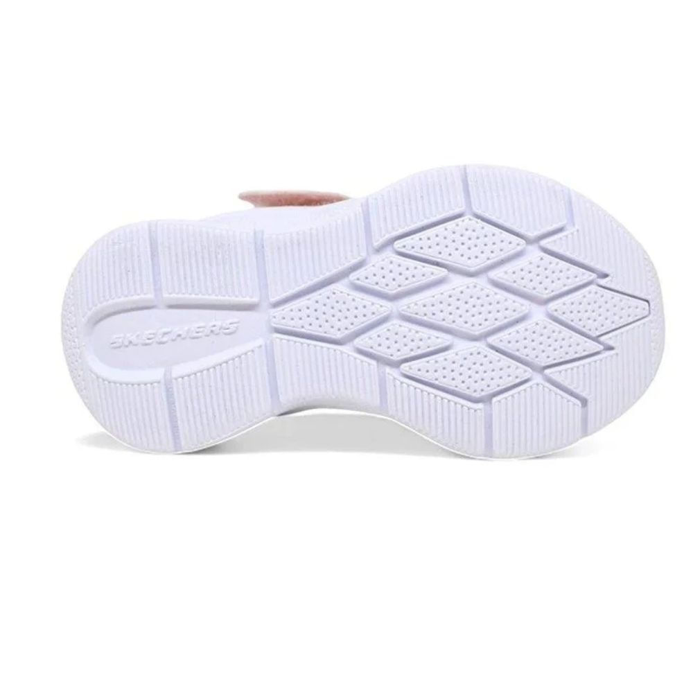 Tênis Skechers infantil rosa vista traseira com detalhes de conforto e acabamento