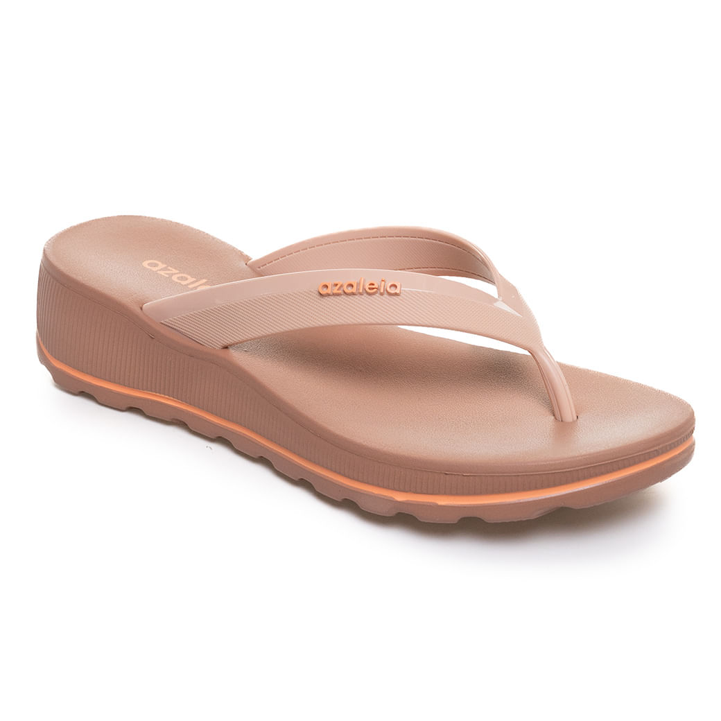 Tamanco casual feminino bege marrom Azaleia em PVC vista frontal em fundo branco