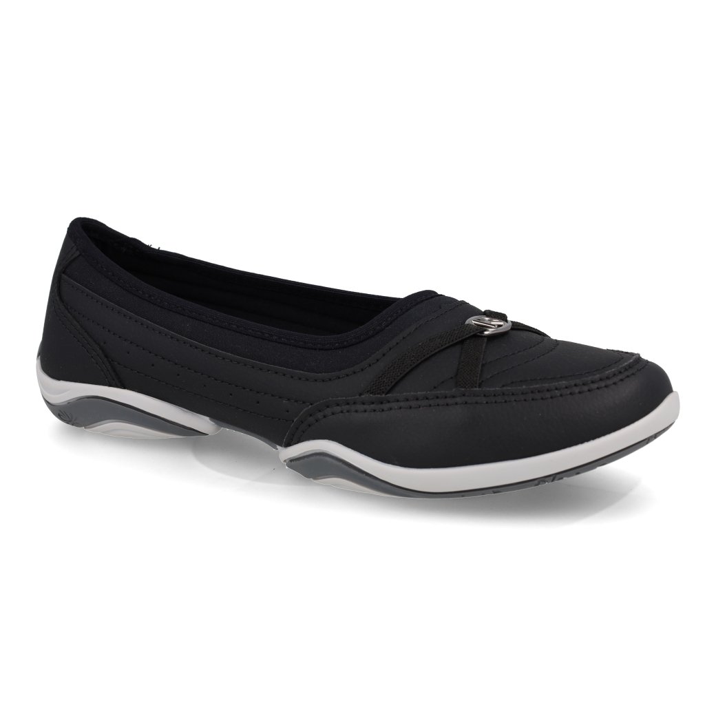 Tenis-feminino-Kolosh-calce-facil-preto-lateral-esquerda-com-solado-branco-e-detalhes-cinza-e-elasti