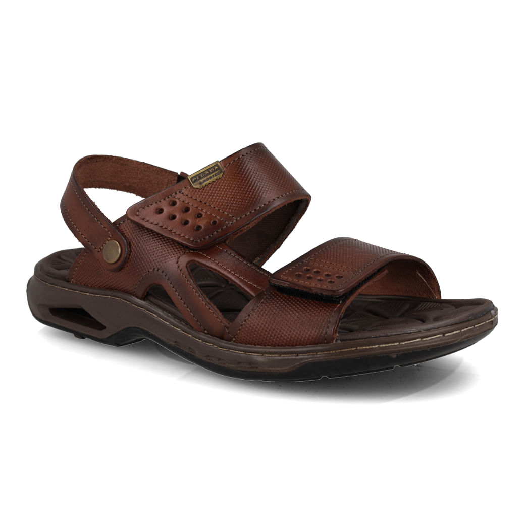 Sandália masculina Pegada pinhão com fechamento em velcro couro anilina PGD 133206-02.