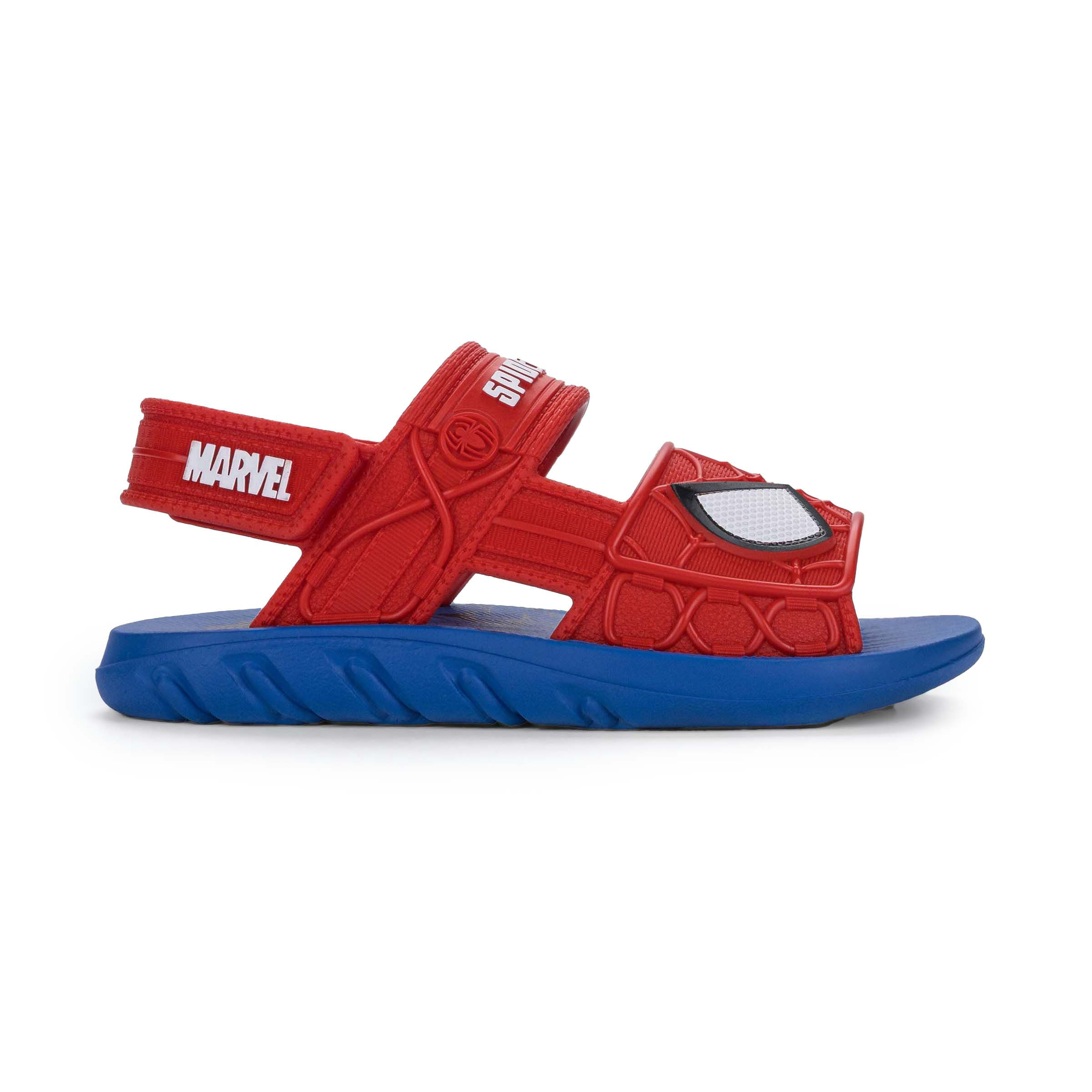 Papete Infantil Homem-Aranha vista lateral em azul e vermelho para orientar ajuste e conforto