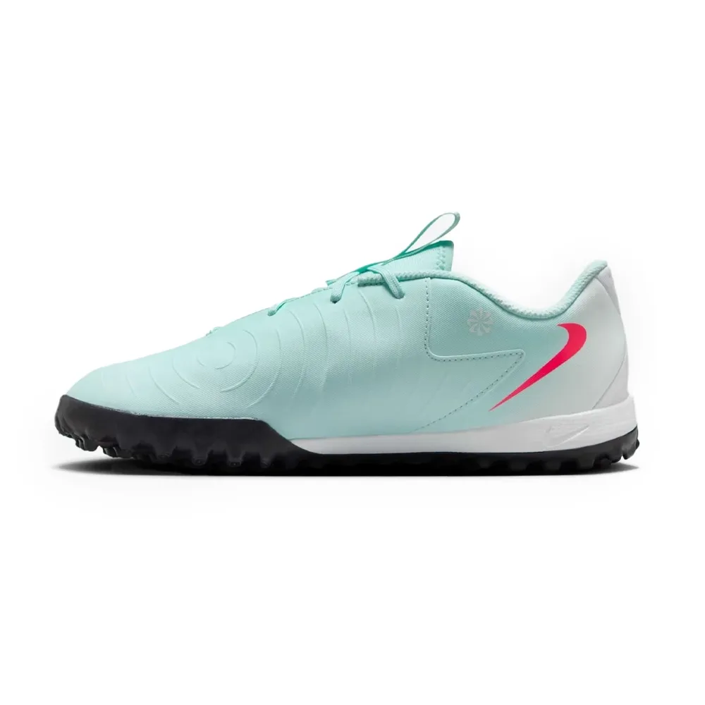 Chuteira infantil Nike Phantom GX II vista lateral esquerda, sola preta com cravos para campo society