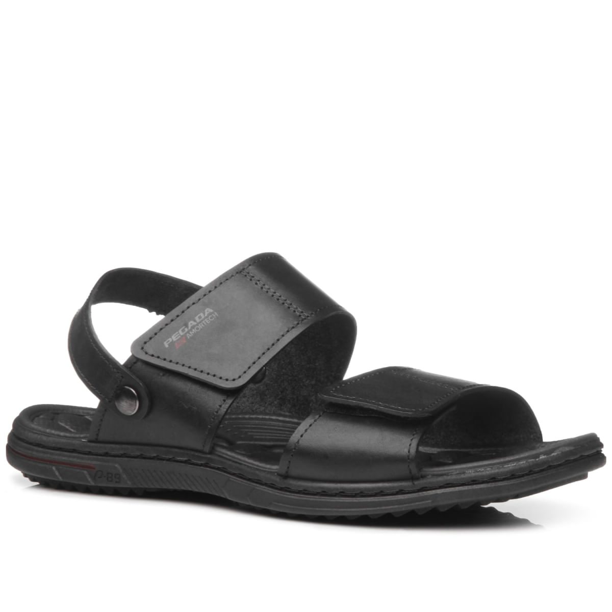 Sandália Pegada Masculina Couro Preto 133303-03 Confortável Oscar