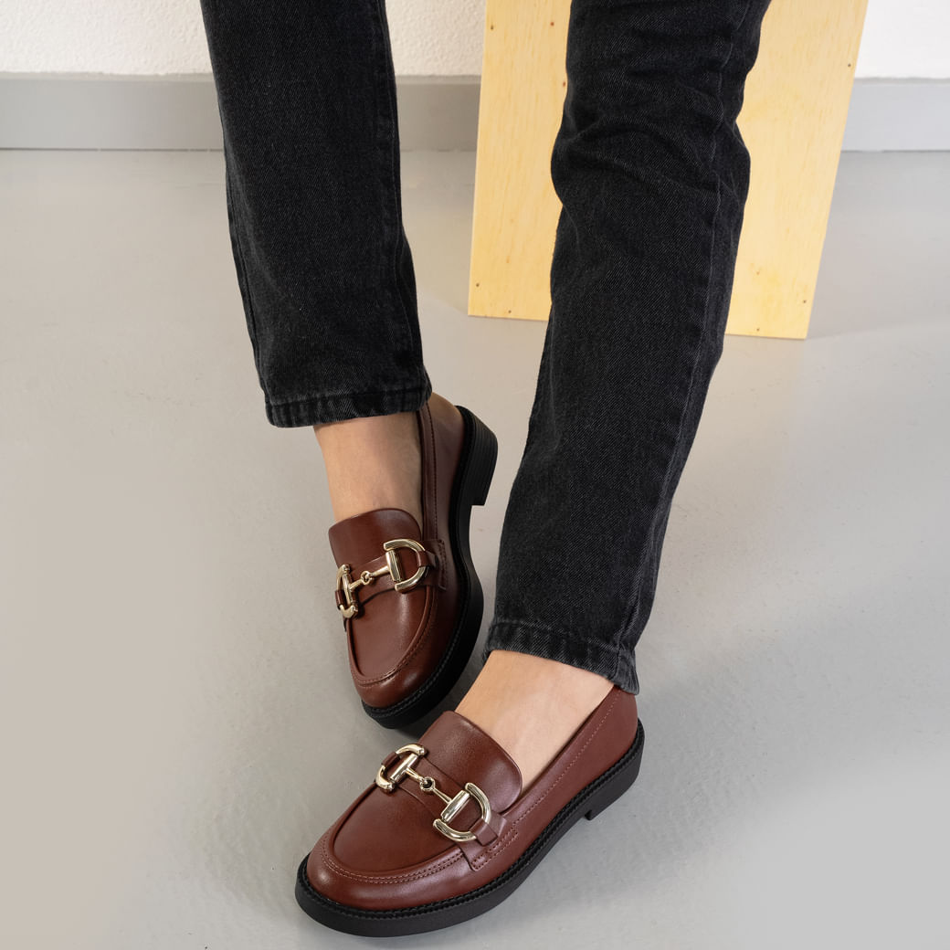 Mocassim Feminino Ramarim Marrom Salto Baixo Fivela Oscar