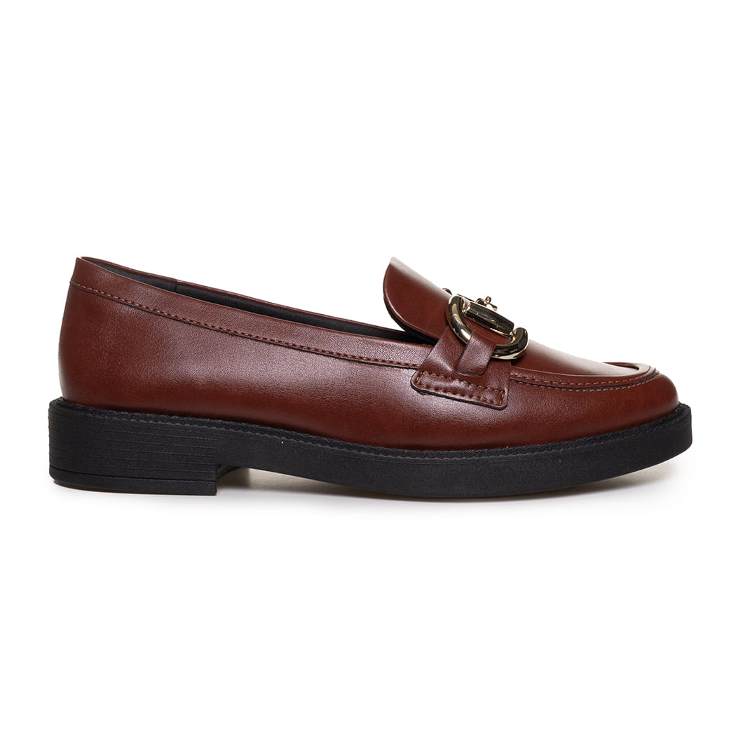 Sapato casual feminino marrom sintético, vista lateral direita com costura decorativa