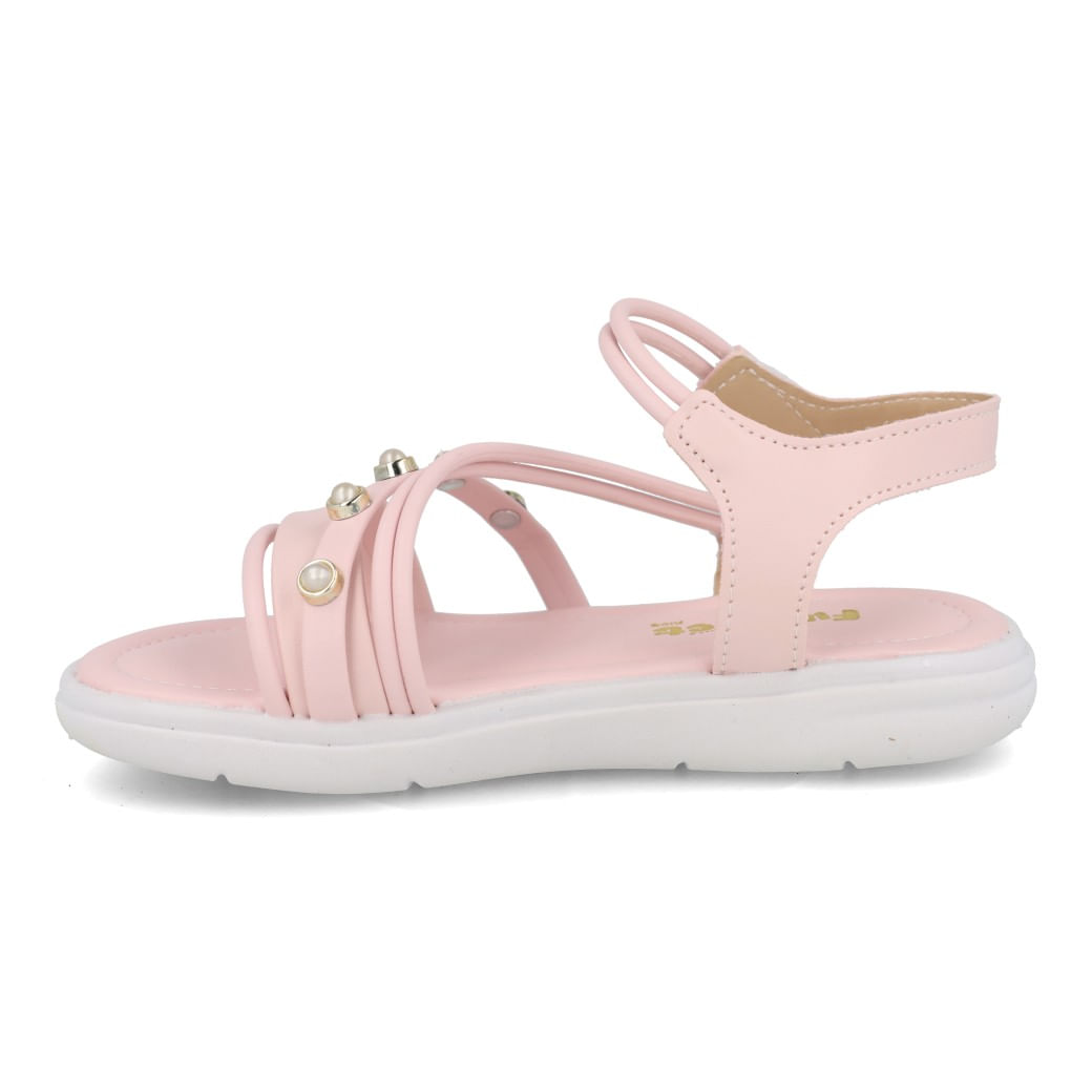 Sandália infantil FunFeet nude vista lateral esquerda com fechamento em velcro e interior acolchoado