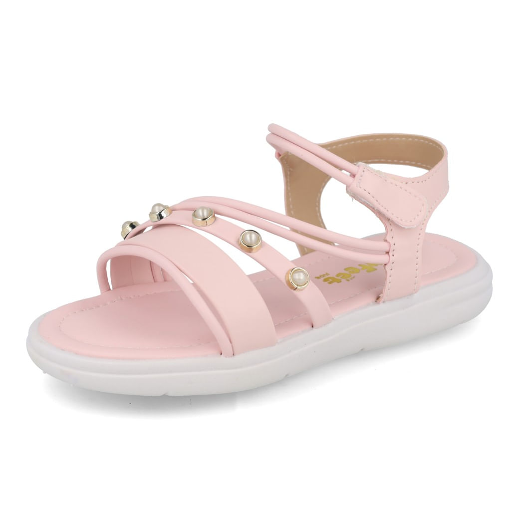 Sandália FunFeet nude vista superior inclinada mostrando tiras e detalhes decorativos