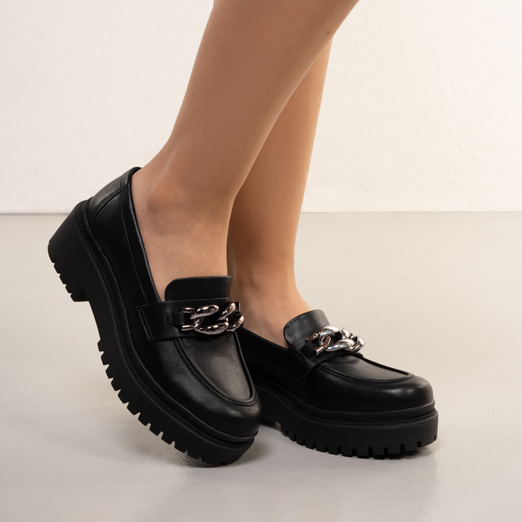 Sapato Feminino Mocassim Fivela Via Marte Preto Paquetá
