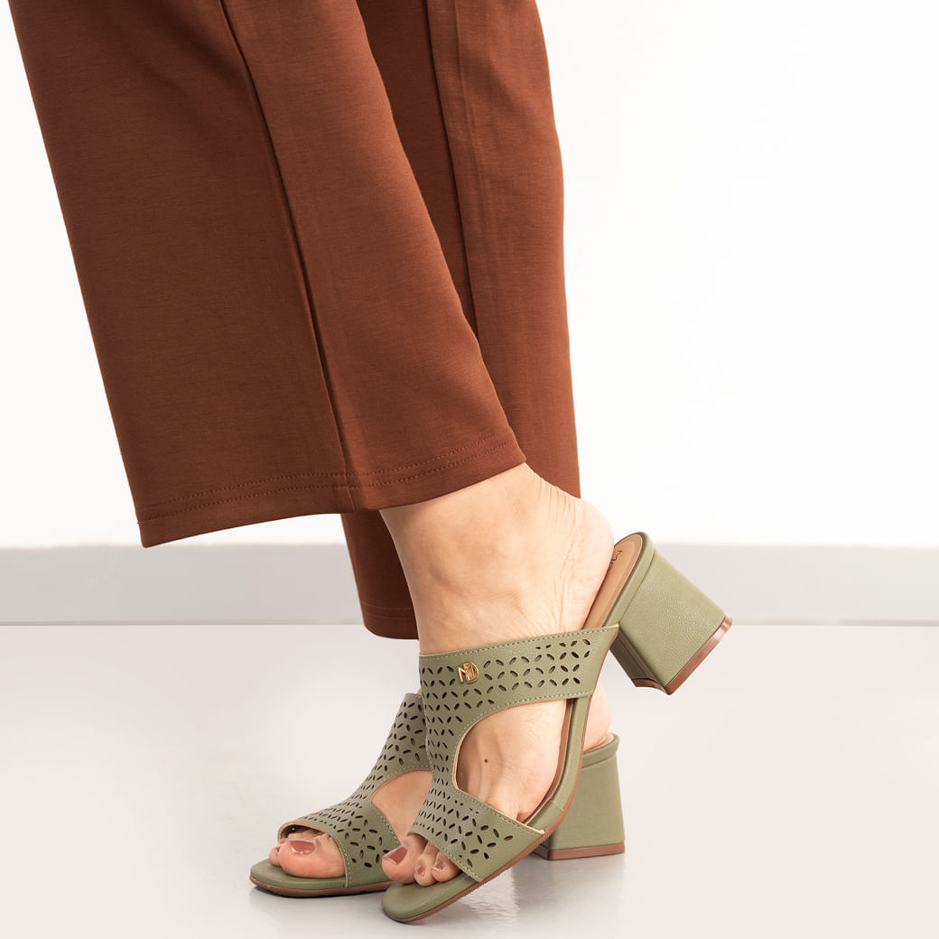 Sandália Modare Recortes Feminina Verde Salto Baixo | Oscar