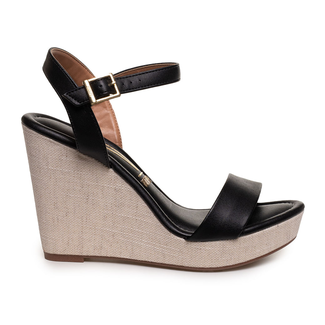 Sandália Anabela Preta Vizzano Feminina Salto Alto Paquetá