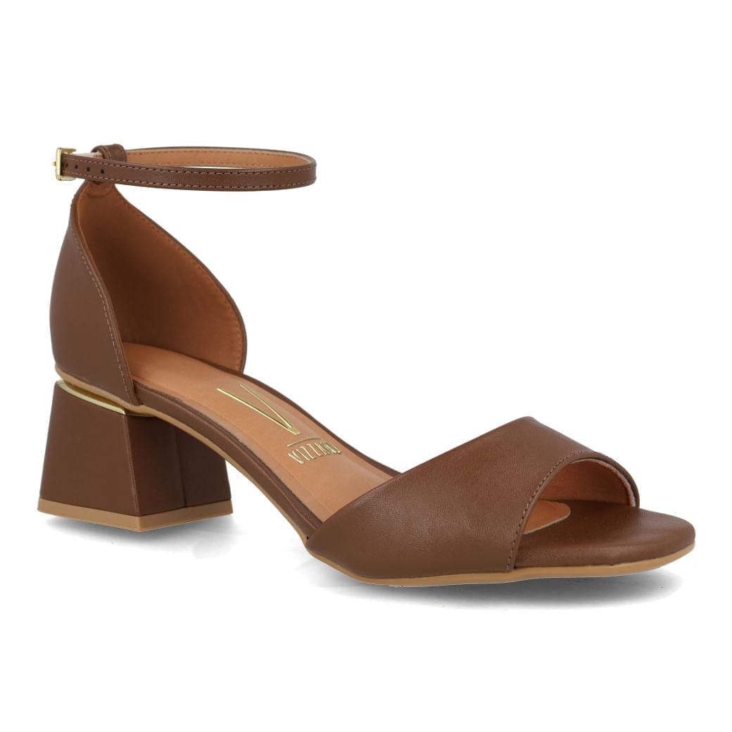 Sandália Vizzano Tira Tornozelo Feminina Marrom Salto Médio Paquetá