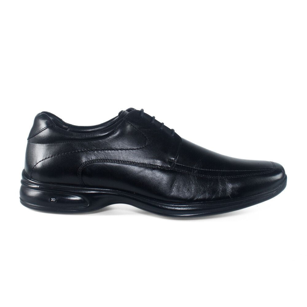 Sapato social masculino preto em couro com design elegante e fechamento por cadarço