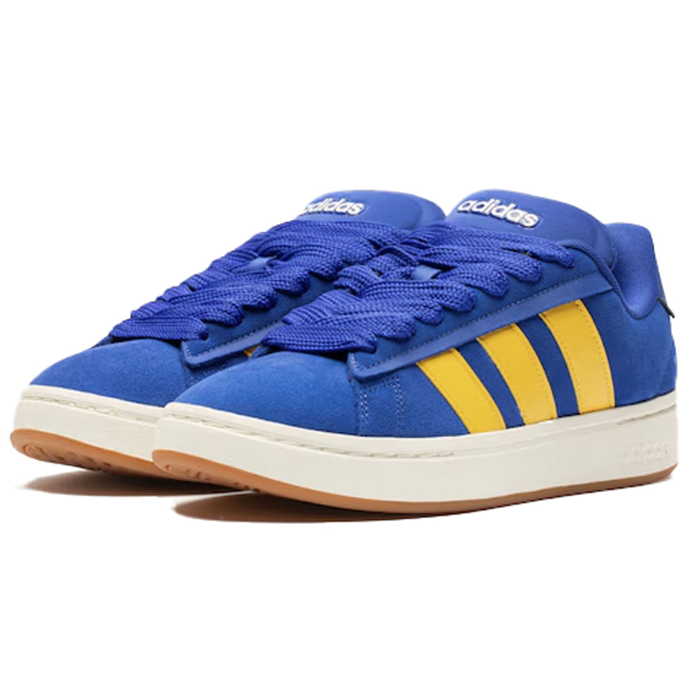 Vista lateral medial do tênis Adidas Grand Court Alpha masculino verde escuro com detalhes brancos