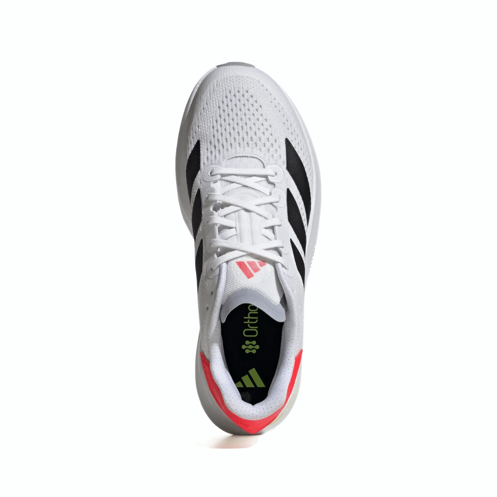 Tênis Adidas Duramo Speed 2 masculino branco vista superior com cadarço branco e detalhes pretos e vermelhos