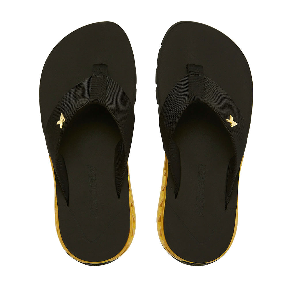 CALCADOS CHINELO CASUAL RASTEIRO MASCULINO PRETO/PRETO/DOURADO RAKKA U1 1900023100-6 DBU02 BORRACHA-1741261726686