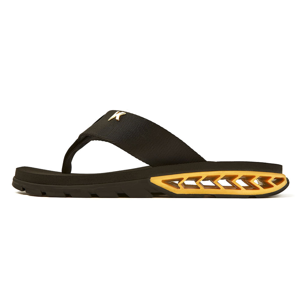 CALCADOS CHINELO CASUAL RASTEIRO MASCULINO PRETO/PRETO/DOURADO RAKKA U1 1900023100-6 DBU02 BORRACHA-1741262485547