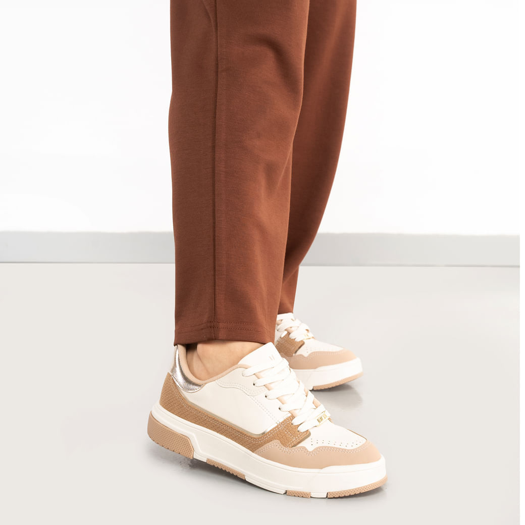 Tênis Vizzano Textura Croco Feminino Bege Elegante Confortável