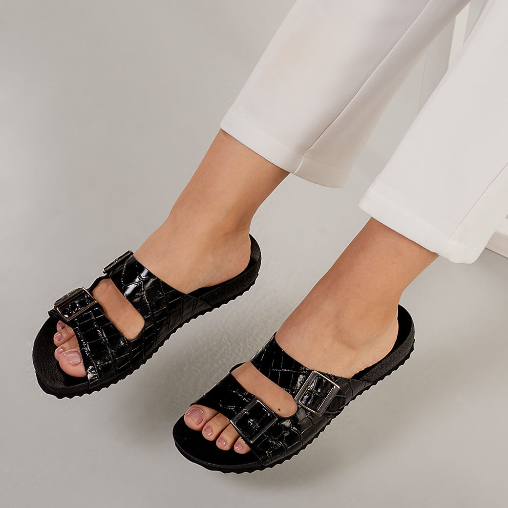 Sandália Feminina Papete Bottero Preta Couro Confortável Oscar