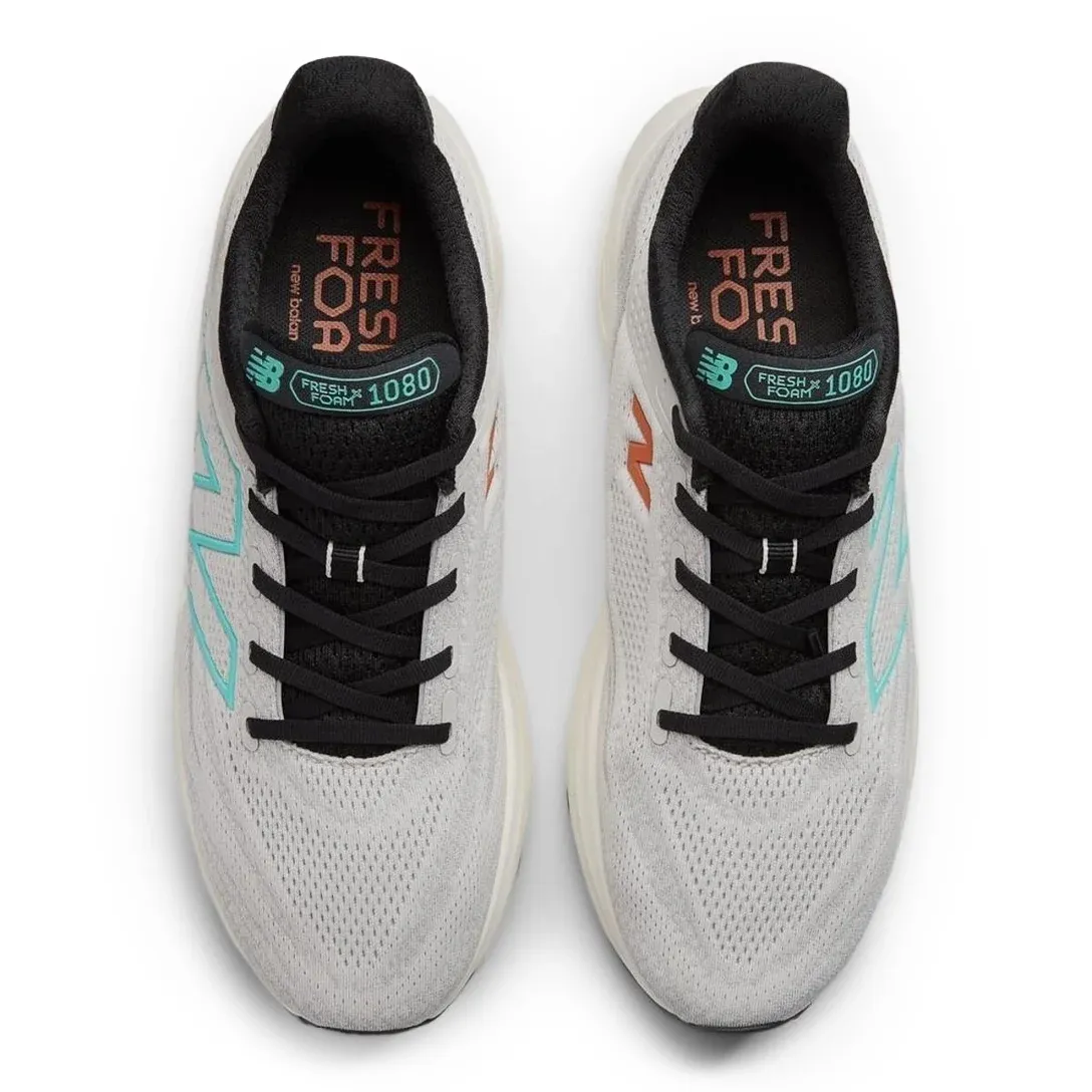Visão superior do Tênis New Balance Fresh Foam X 1080 mostrando cadarços e cabedal em mesh cinza