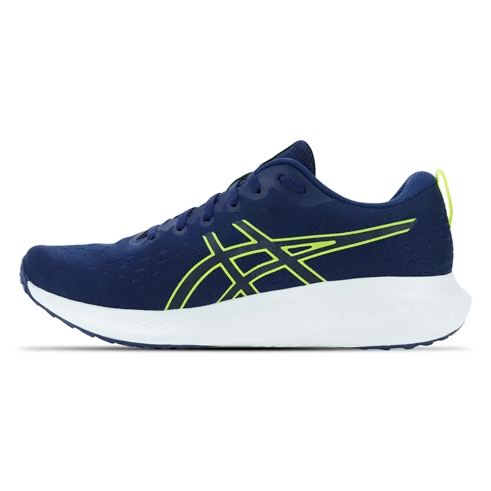 Tênis ASICS Gel-Excite 10 vista lateral esquerda mostrando entressola alta e sola com padrão de tração