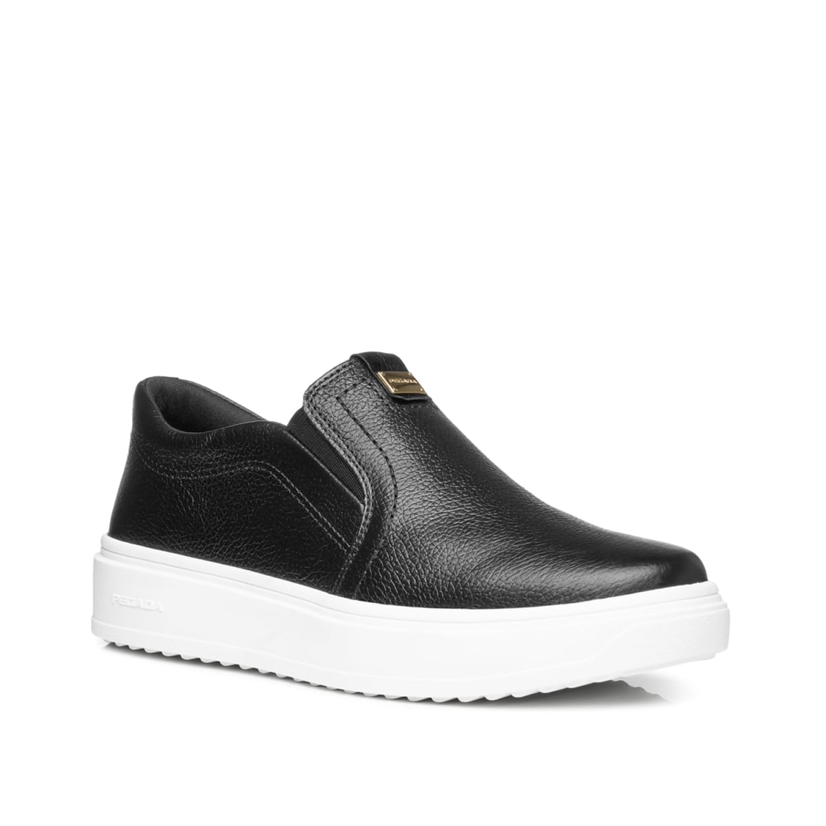 Slip On Tenis Feminino Couro Preto Tênis Cano Alto Slip On