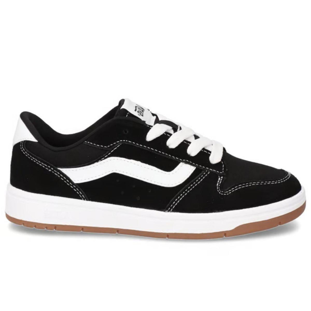 Tênis casual masculino Vans Ryland LS preto com detalhes em branco, vista frontal
