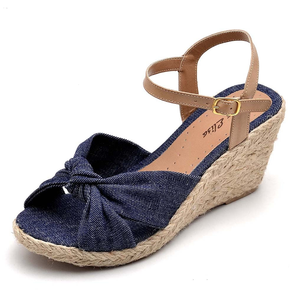 Sandália Anabela em Couro Feminina Detalhe Nó Haldrys Marinho Oscar