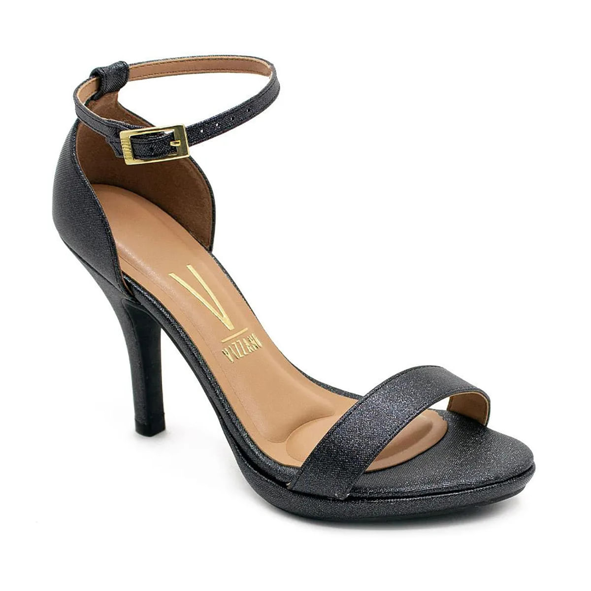Sandália Vizzano Salto Fino Tira Brilho Feminina Preta Paquetá