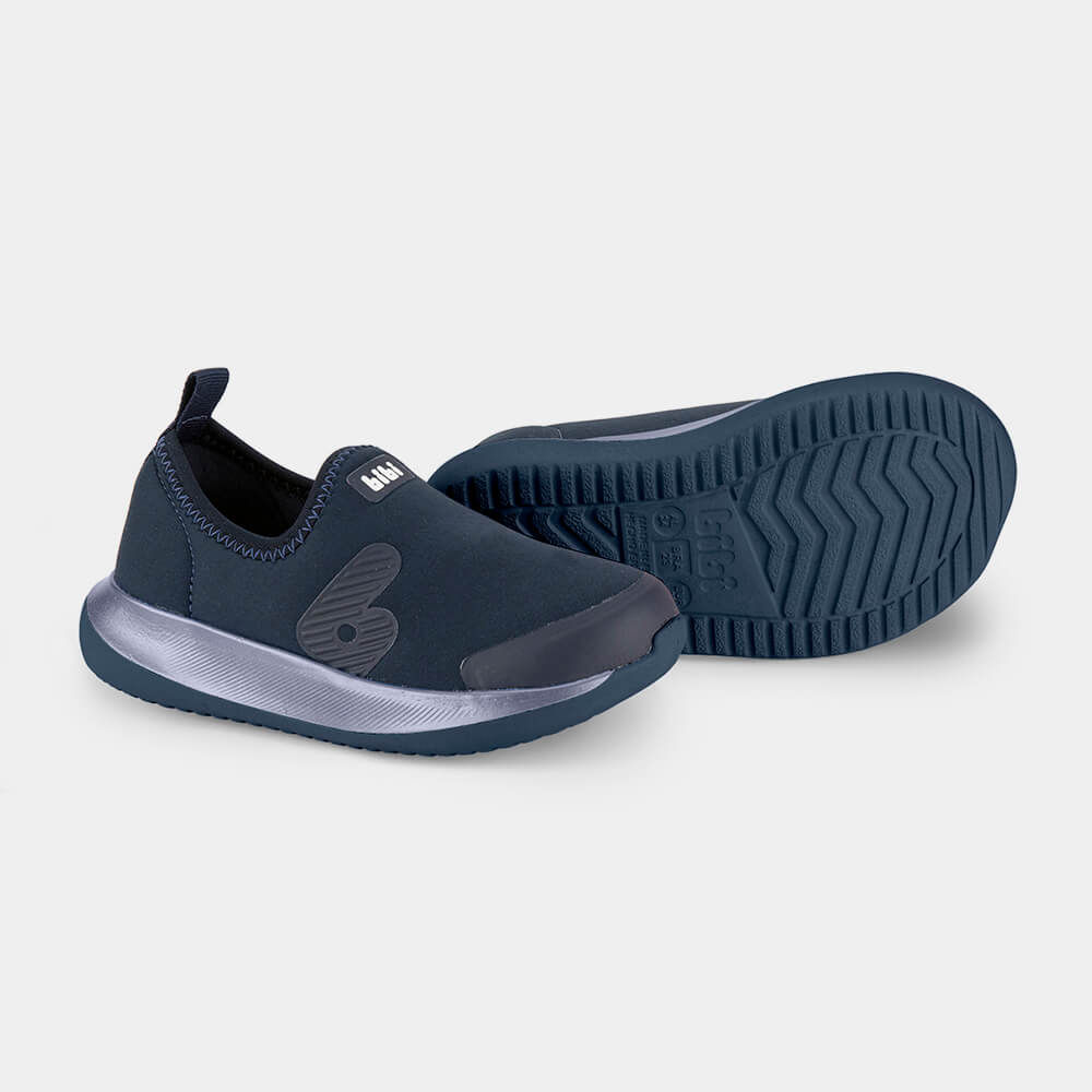 Tênis infantil Bibi Flash marinho vista lateral para ajuste e conforto