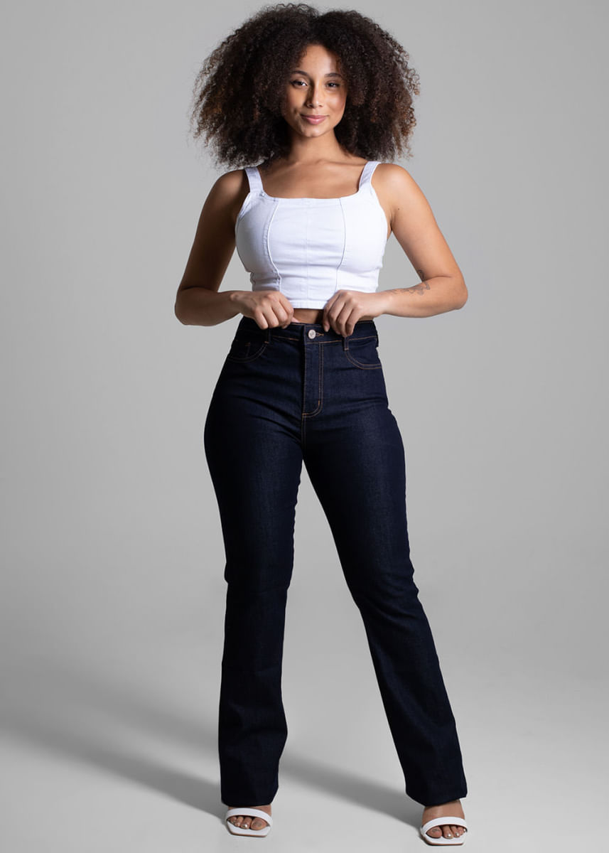 Calça Jeans Sawary Super Lipo Boot Cut Feminina Preta Paquetá