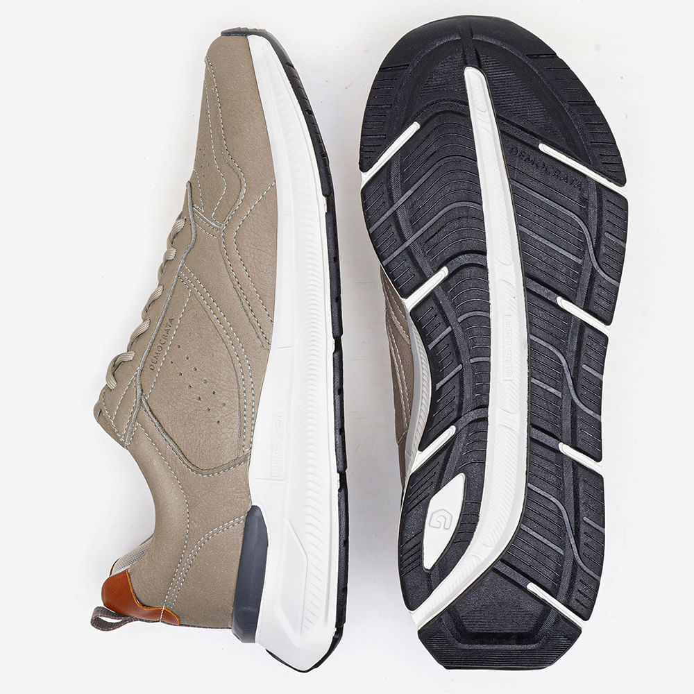 Tênis casual masculino Democrata Denim Brad Ultra Light bege mostrando frente e costas