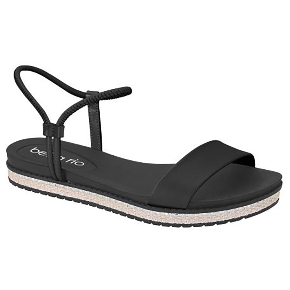 Sandália Rasteira Beira Rio Feminina Preta Confortável Paquetá