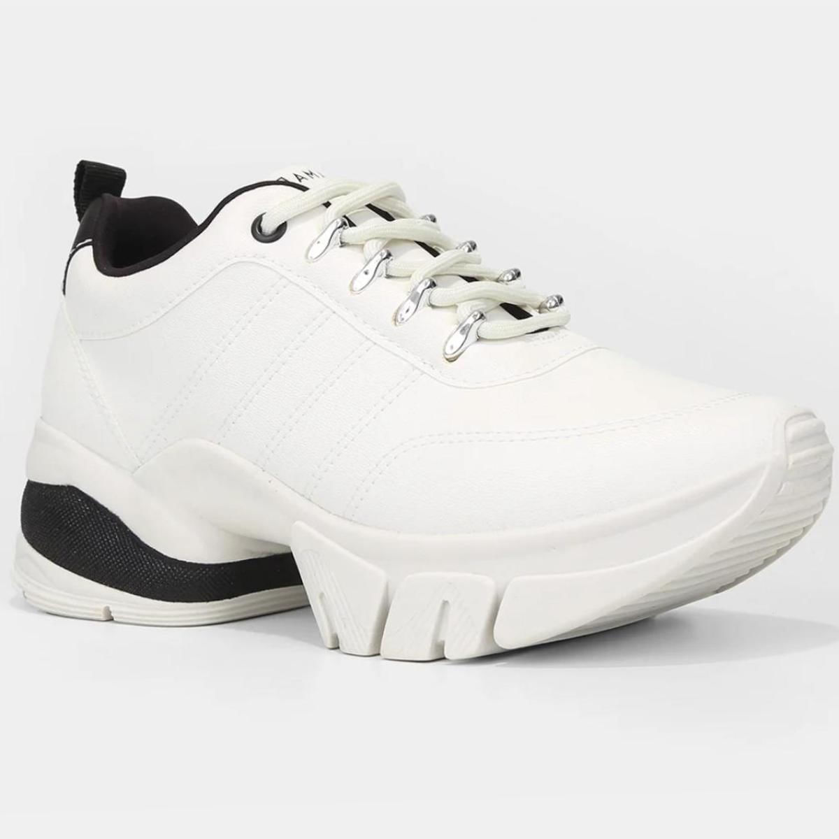 Tênis Casual Ramarim Chunky Feminino Branco e Preto Paquetá