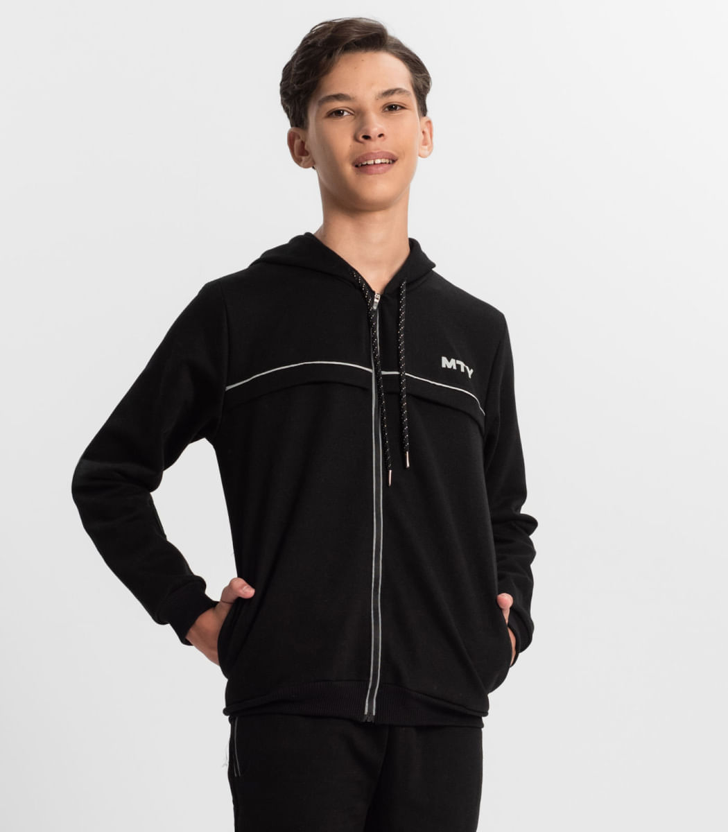 Jaqueta Juvenil Masculina Com Capuz Minty Preto Oscar