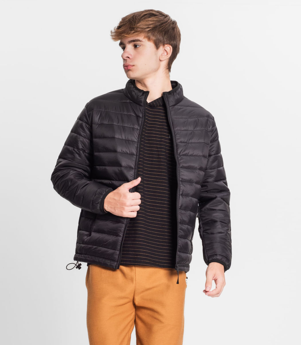 Jaqueta Puffer Juvenil Masculina Minty Preta Oscar