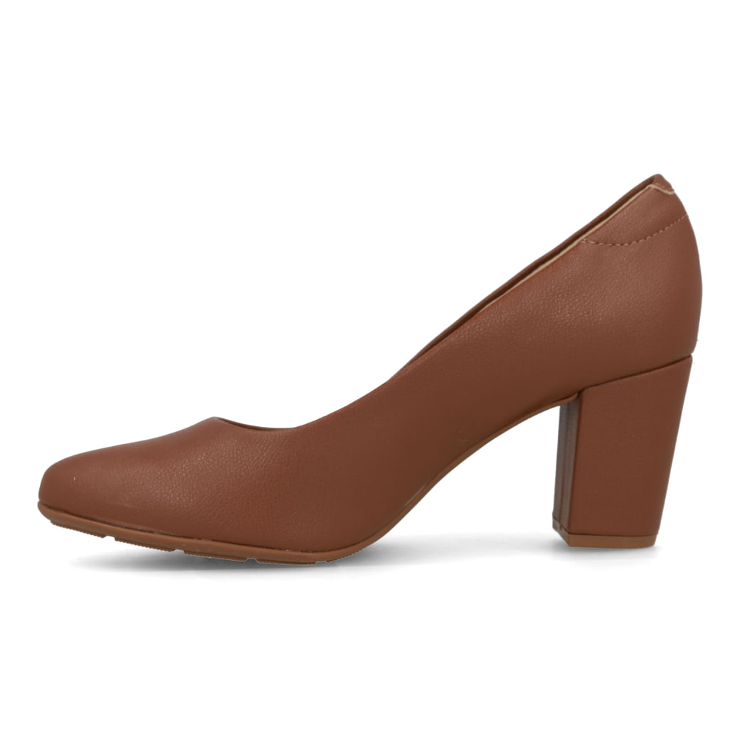 Sapato casual feminino Modare em napa floather cor avelã com salto médio bloco e detalhe dourado